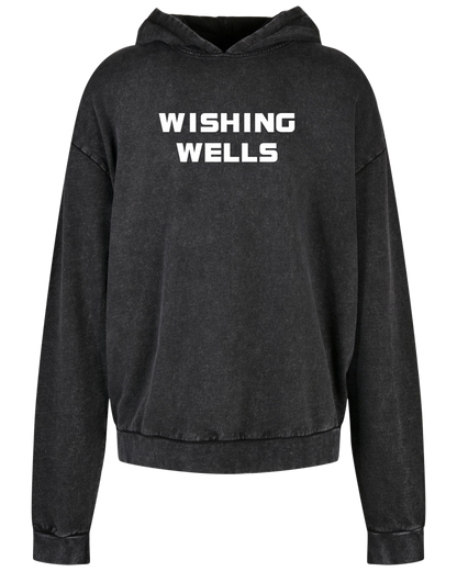 Wishing Wells - Oversize Acid Washed Hoodie "Schriftzug"